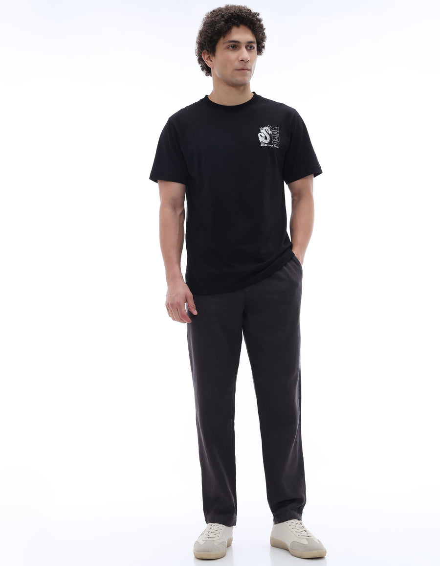 Celio* Men Grey Solid Relaxed Fit Cotton Trousers