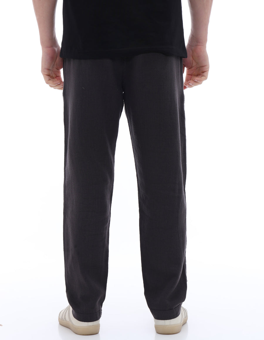 Celio* Men Grey Solid Relaxed Fit Cotton Trousers