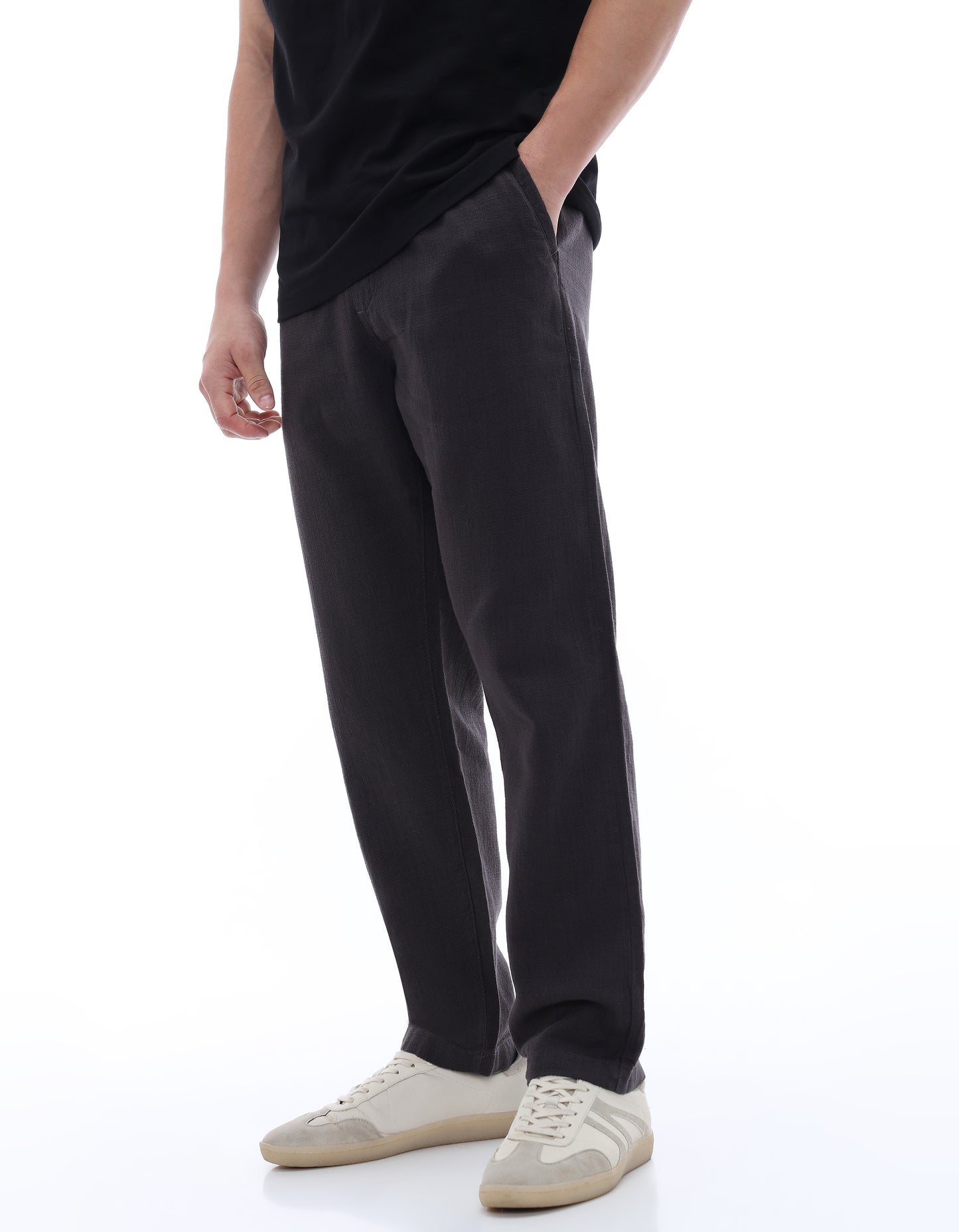 Celio* Men Grey Solid Relaxed Fit Cotton Trousers