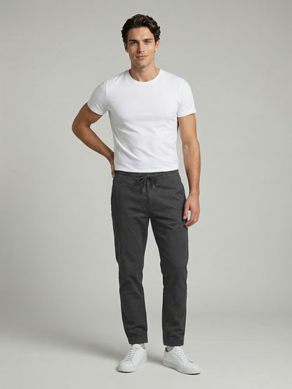 Celio* Men Grey Solid Relaxed Fit Cotton Trousers