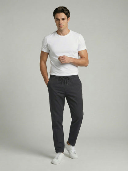 Celio* Men Grey Solid Relaxed Fit Cotton Trousers