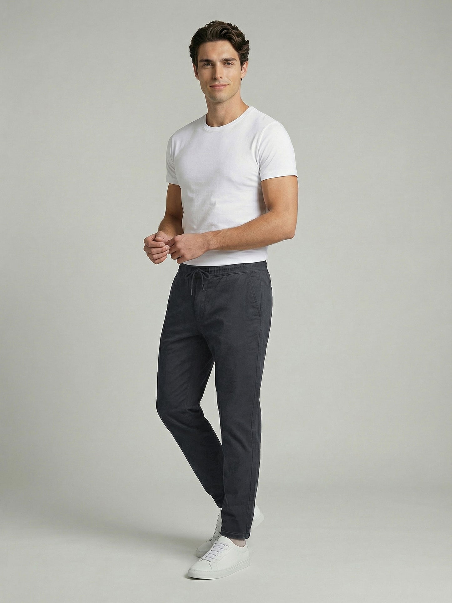 Celio* Men Grey Solid Relaxed Fit Cotton Trousers