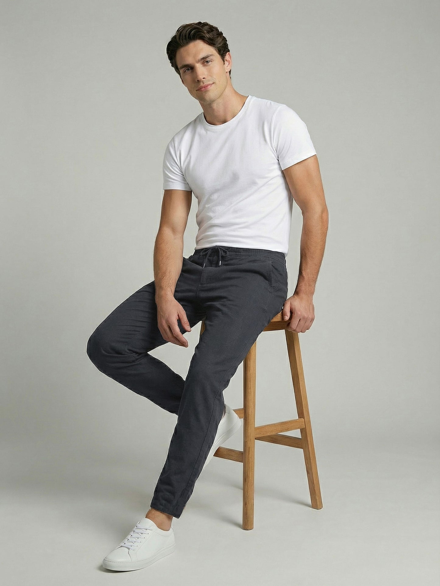 Celio* Men Grey Solid Relaxed Fit Cotton Trousers