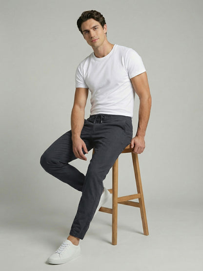 Celio* Men Grey Solid Relaxed Fit Cotton Trousers