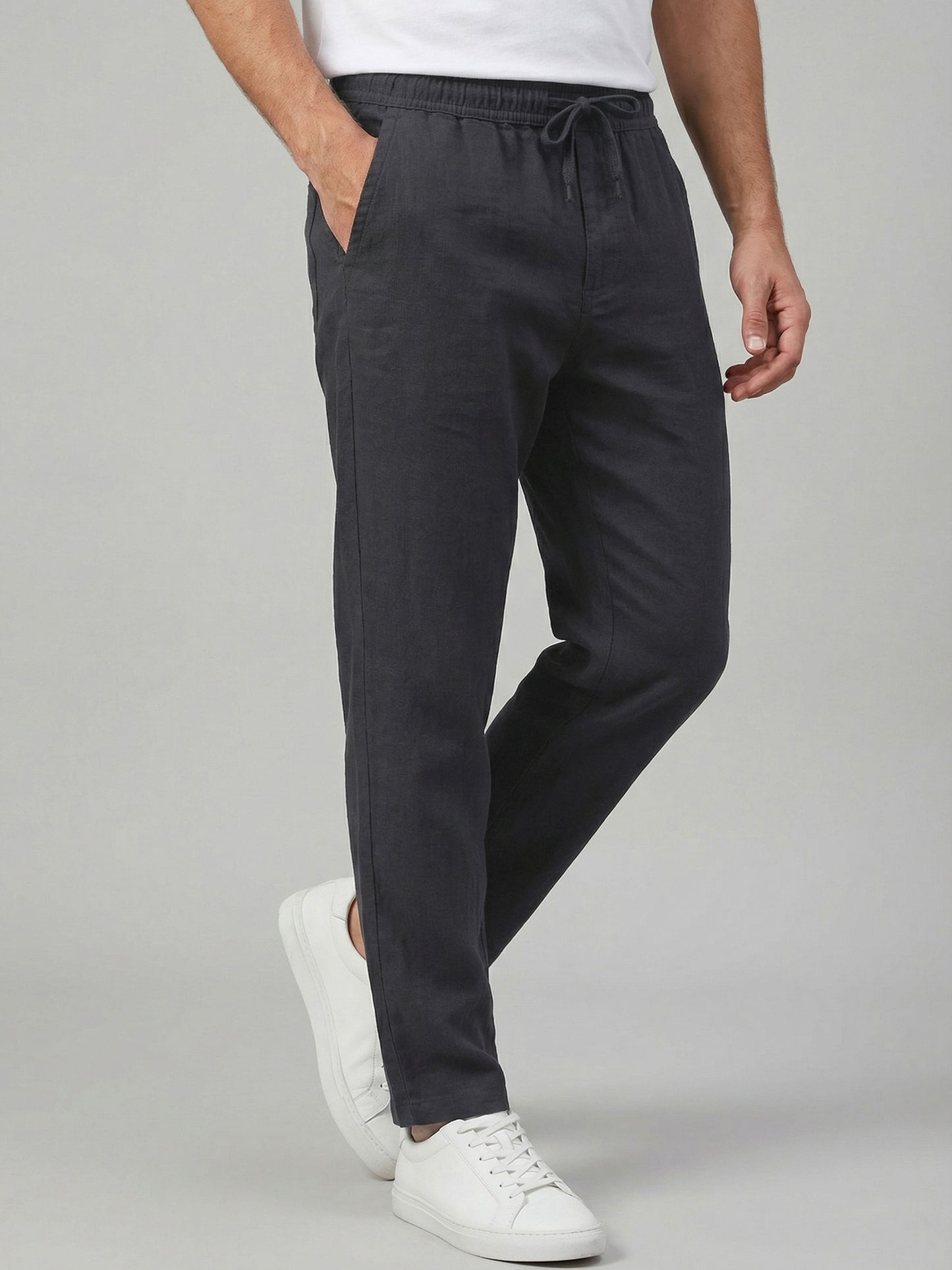 Celio* Men Grey Solid Relaxed Fit Cotton Trousers