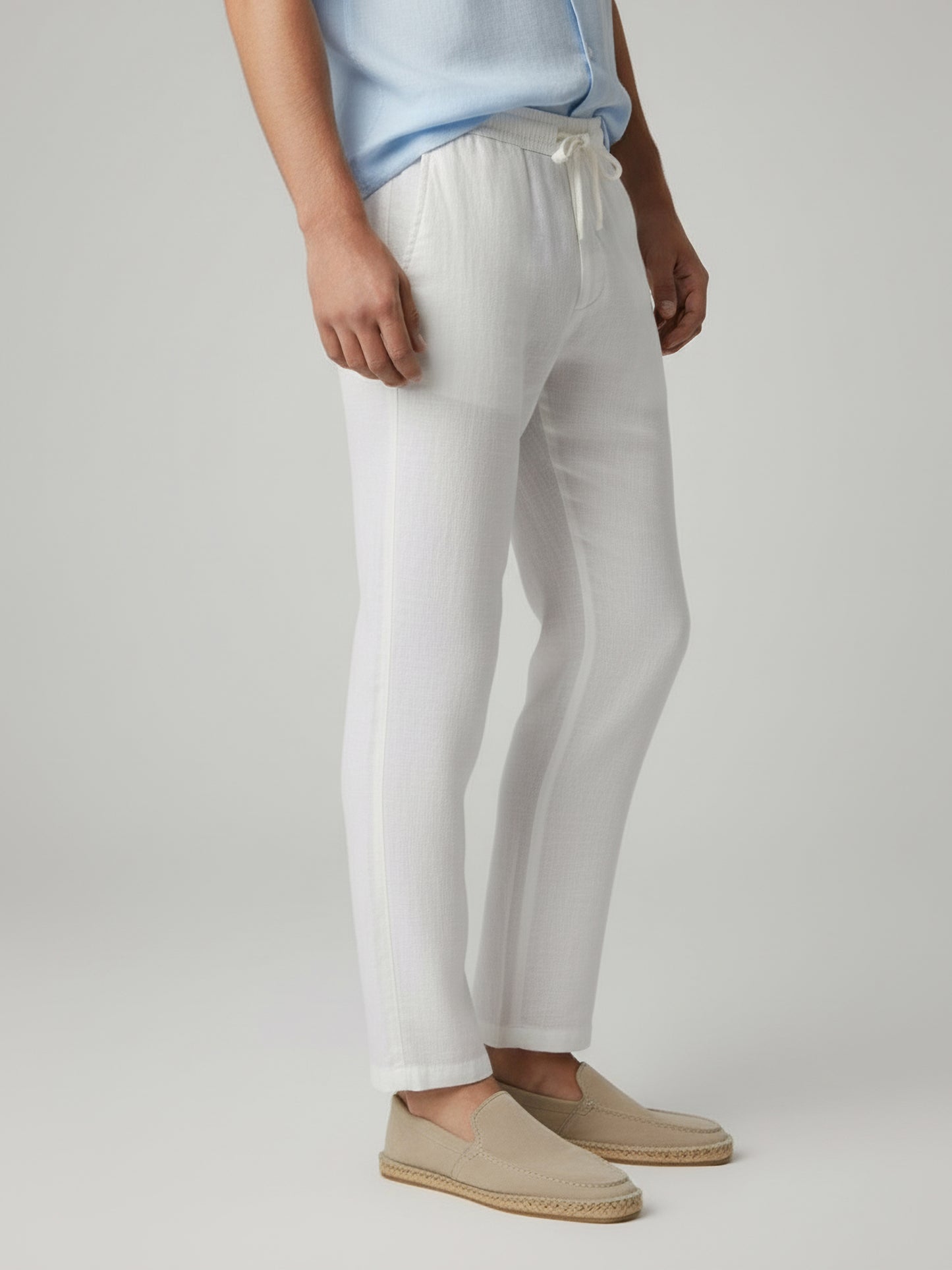 Celio* Men White Solid Relaxed Fit Cotton Trousers