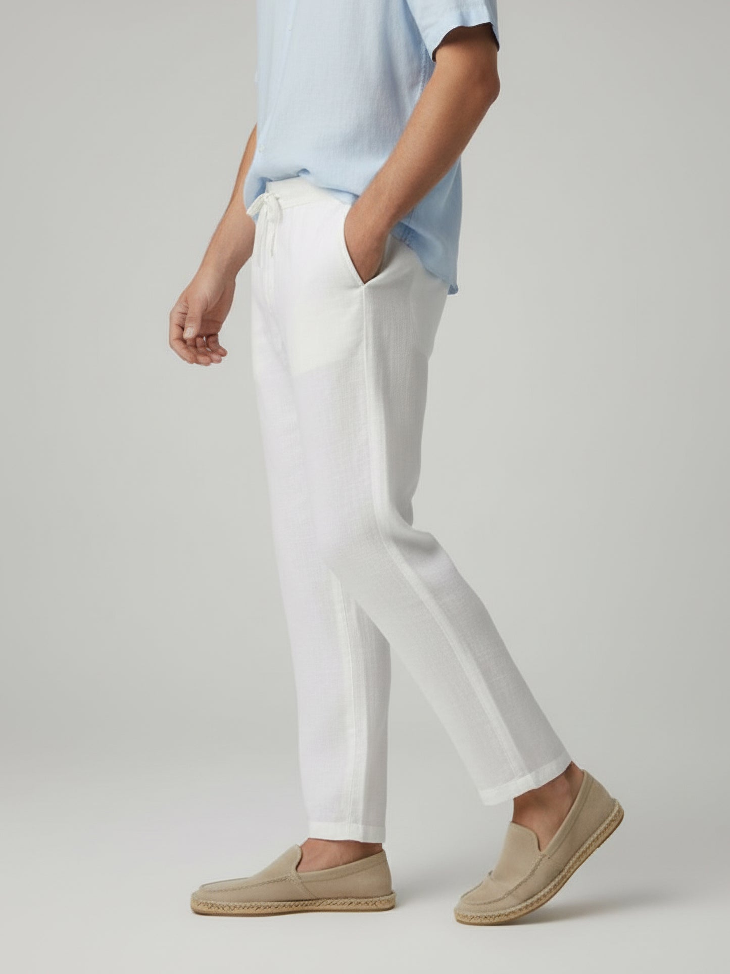 Celio* Men White Solid Relaxed Fit Cotton Trousers