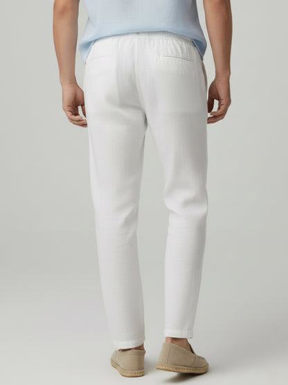 Celio* Men White Solid Relaxed Fit Cotton Trousers