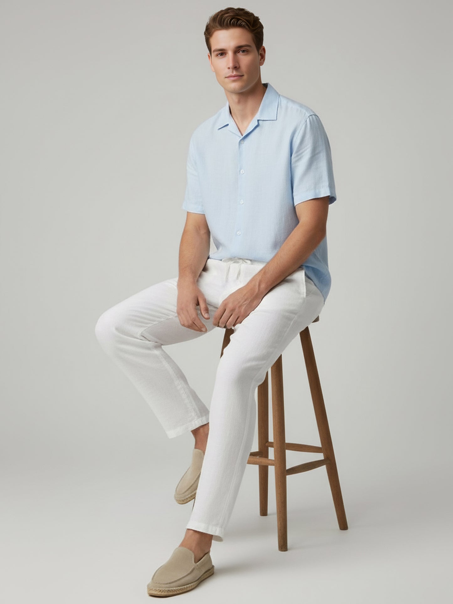 Celio* Men White Solid Relaxed Fit Cotton Trousers