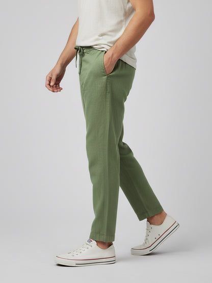 Celio* Men Olive Solid Relaxed Fit Cotton Trousers
