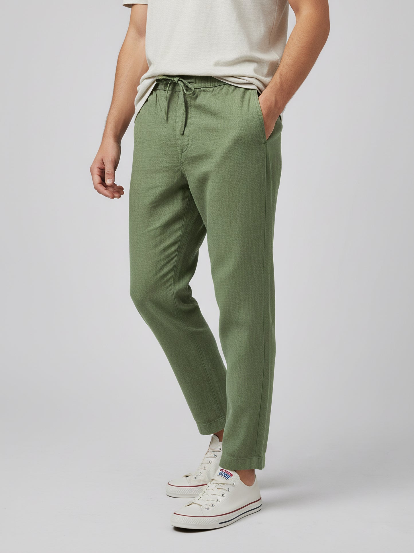 Celio* Men Olive Solid Relaxed Fit Cotton Trousers