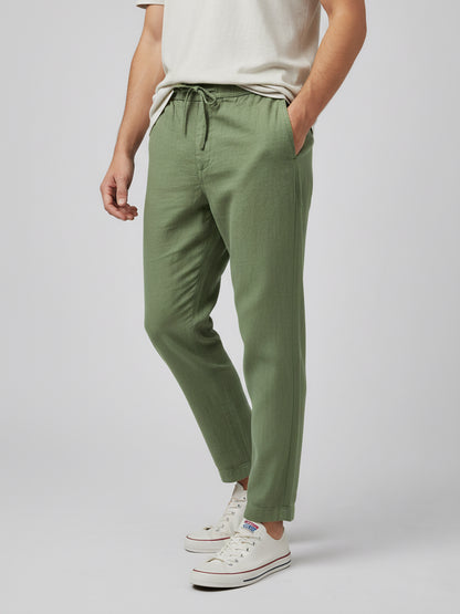 Celio* Men Olive Solid Relaxed Fit Cotton Trousers
