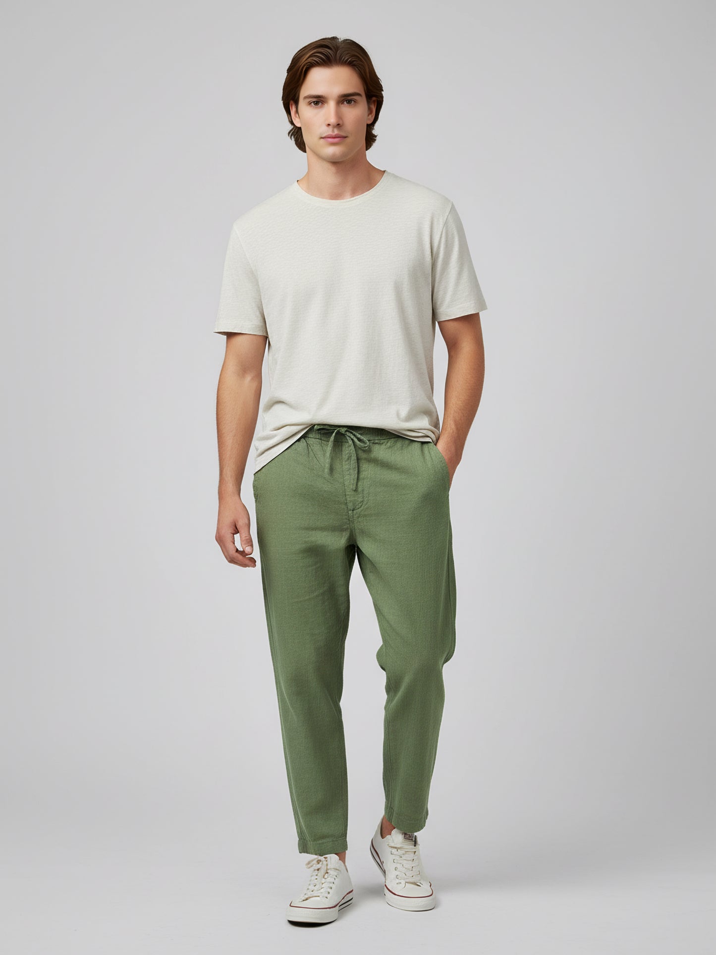 Celio* Men Olive Solid Relaxed Fit Cotton Trousers