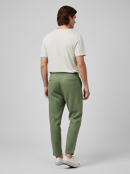 Celio* Men Olive Solid Relaxed Fit Cotton Trousers