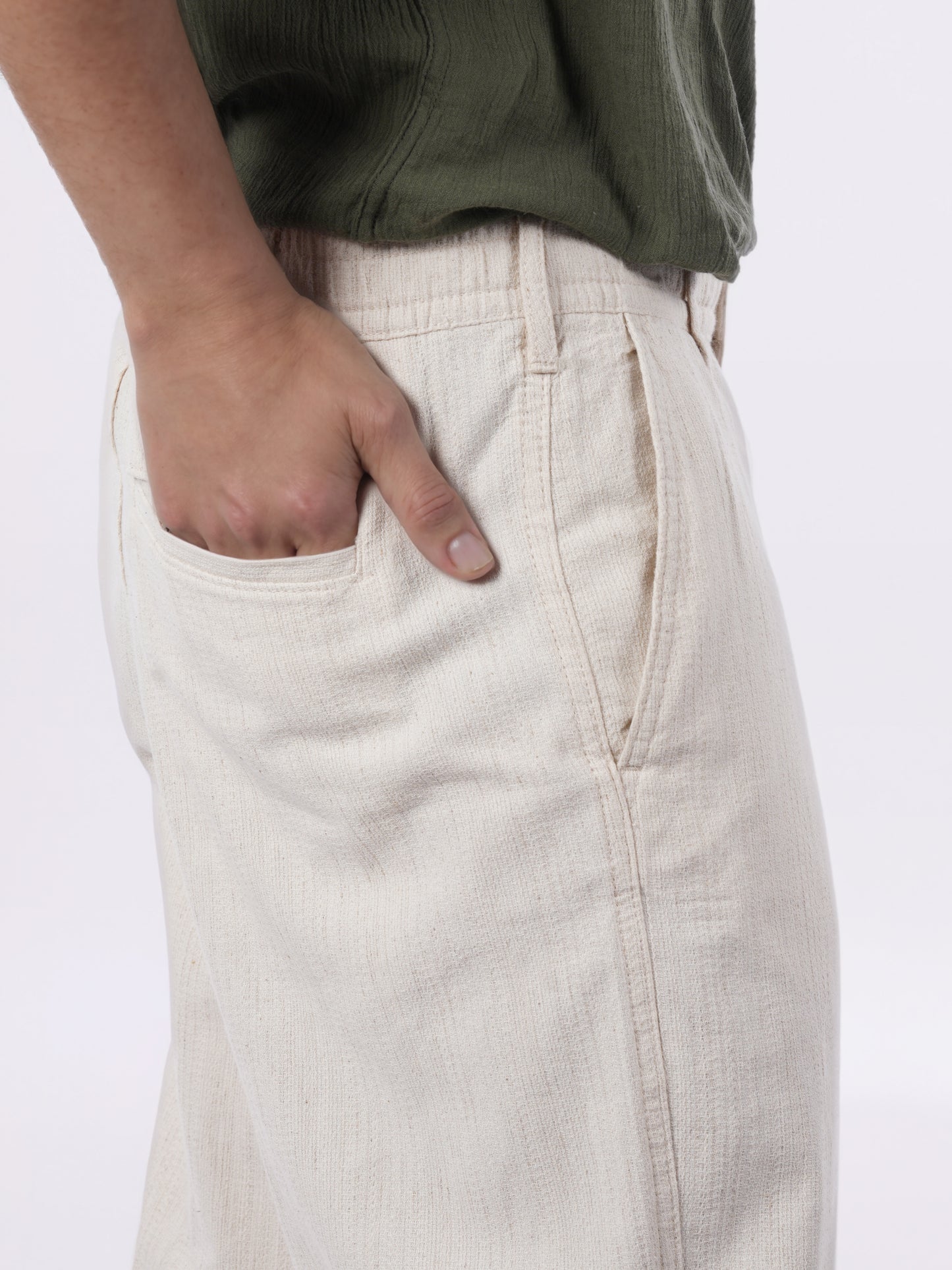 Celio* Men Beige Solid Straight Fit Cotton-Linen-Blend Trousers