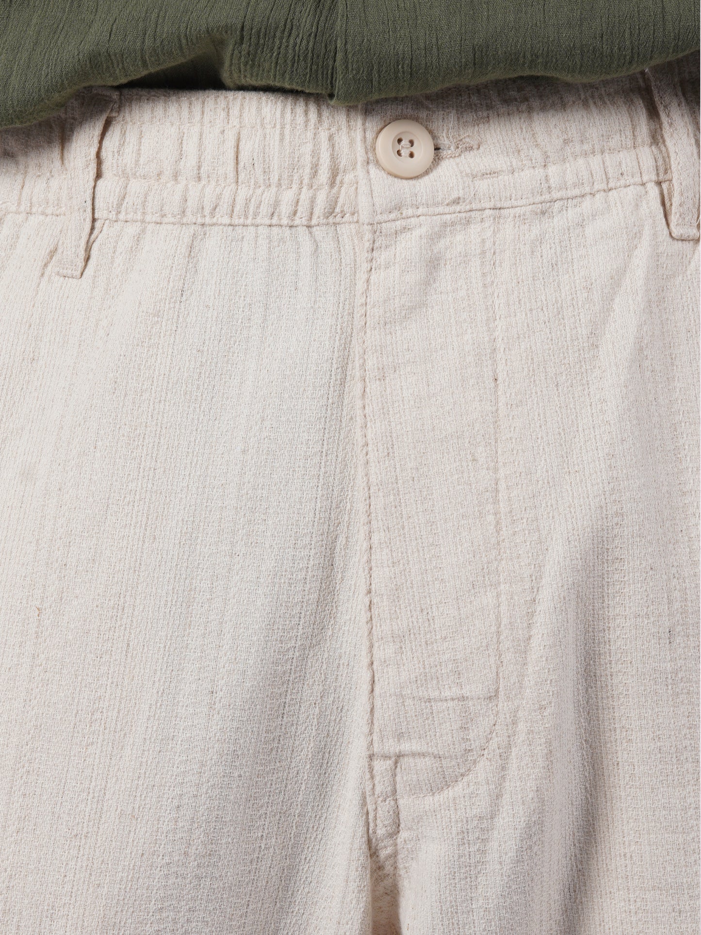 Celio* Men Beige Solid Straight Fit Cotton-Linen-Blend Trousers