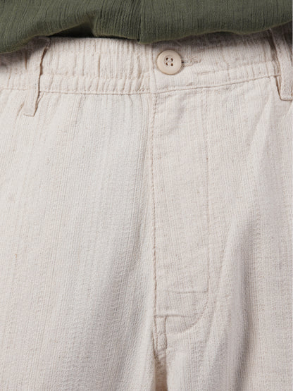 Celio* Men Beige Solid Straight Fit Cotton-Linen-Blend Trousers