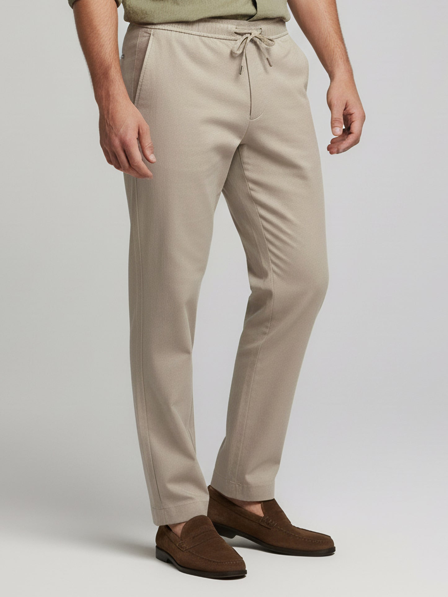 *Celio Men Beige Solid Baggy Fit Polyester Trousers