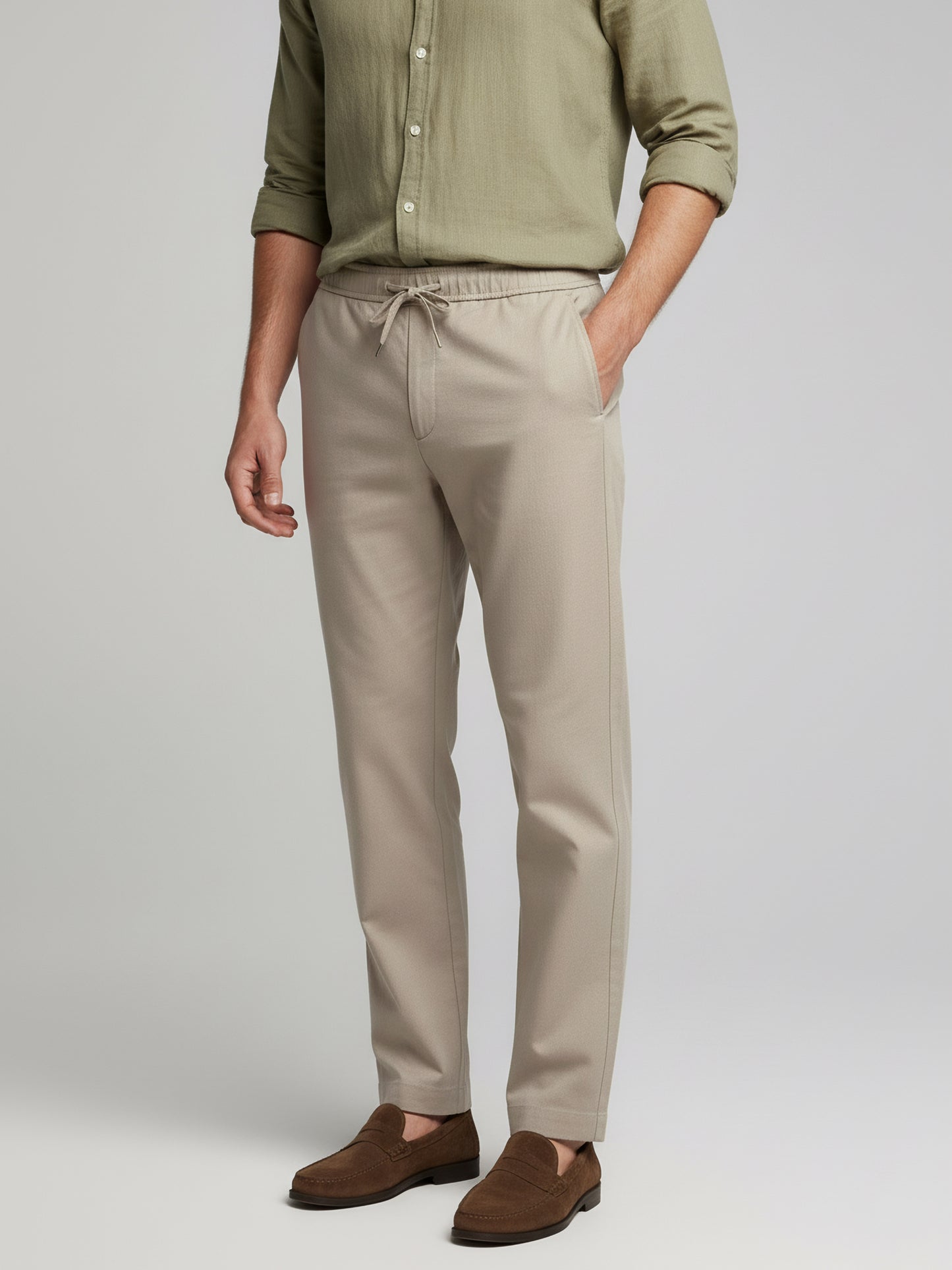 *Celio Men Beige Solid Baggy Fit Polyester Trousers