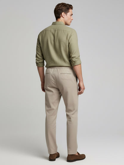 *Celio Men Beige Solid Baggy Fit Polyester Trousers