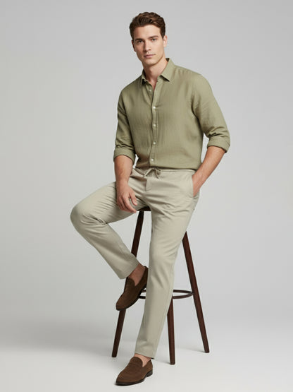 *Celio Men Beige Solid Baggy Fit Polyester Trousers