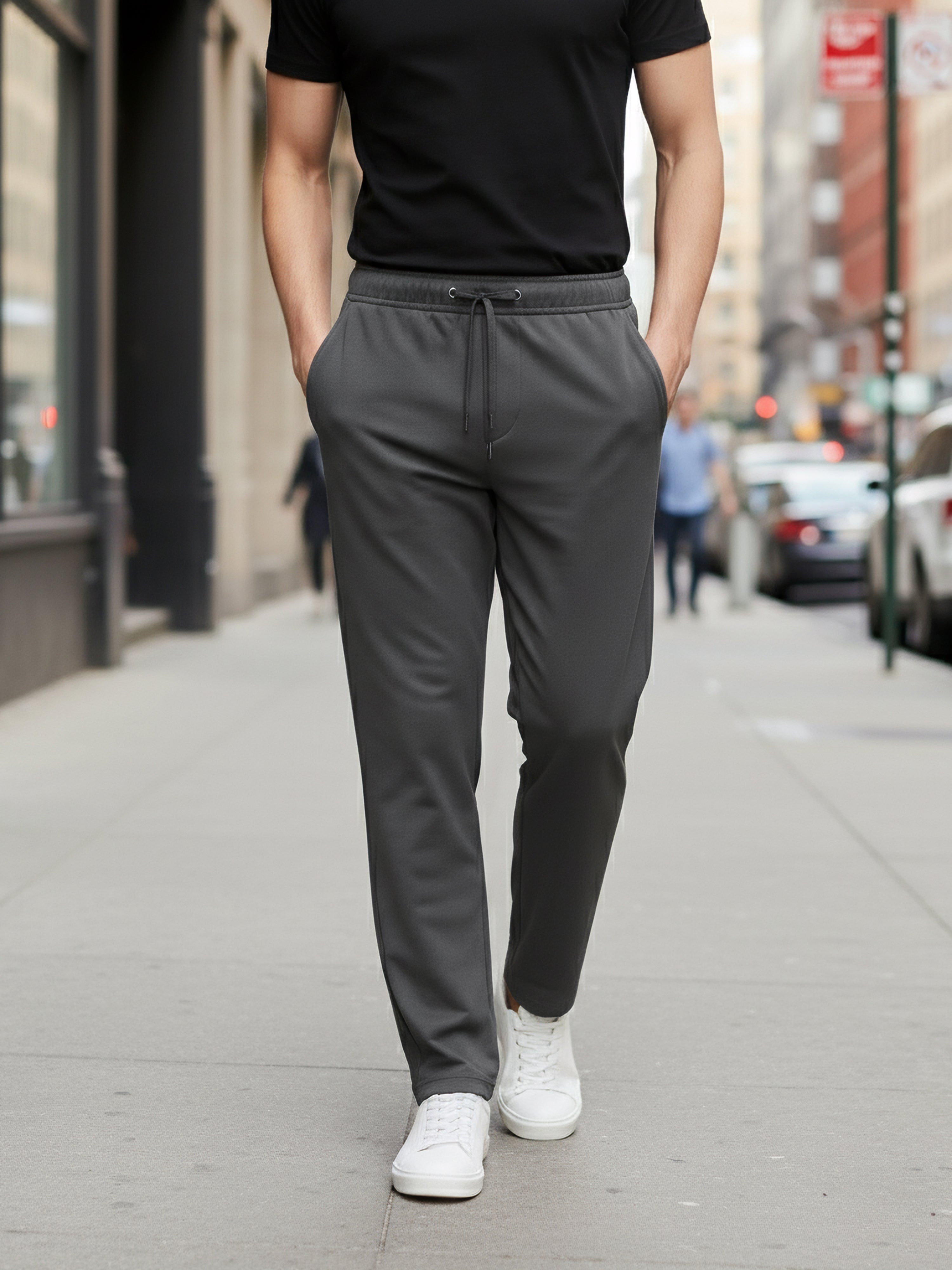 *Celio Men Grey Solid Baggy Fit Polyester Trousers