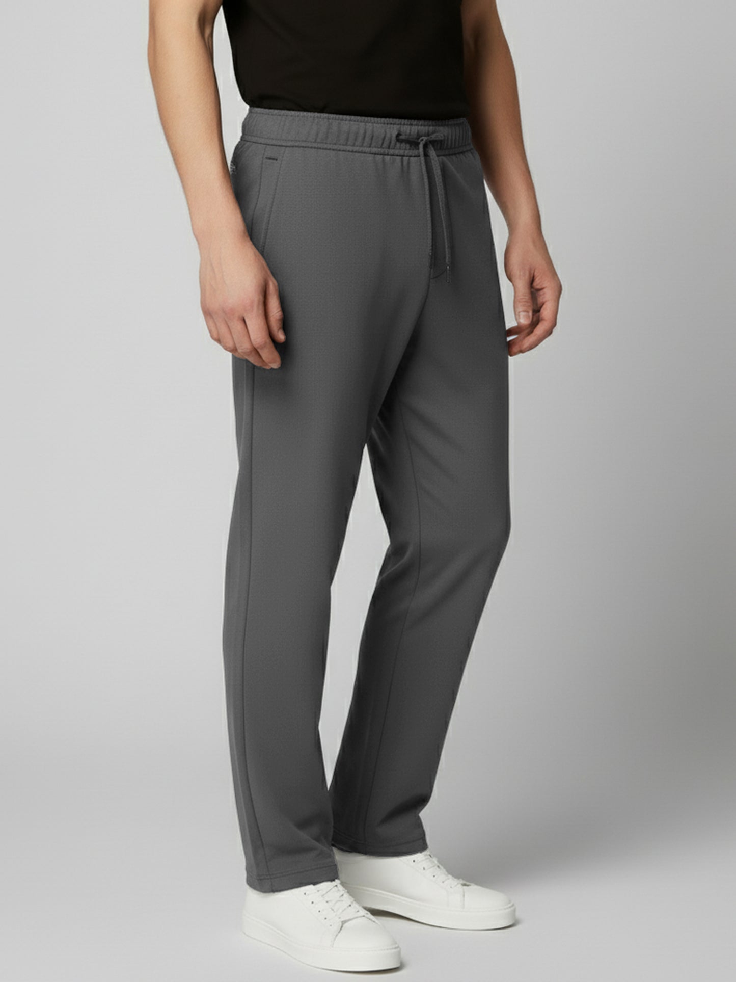 *Celio Men Grey Solid Baggy Fit Polyester Trousers