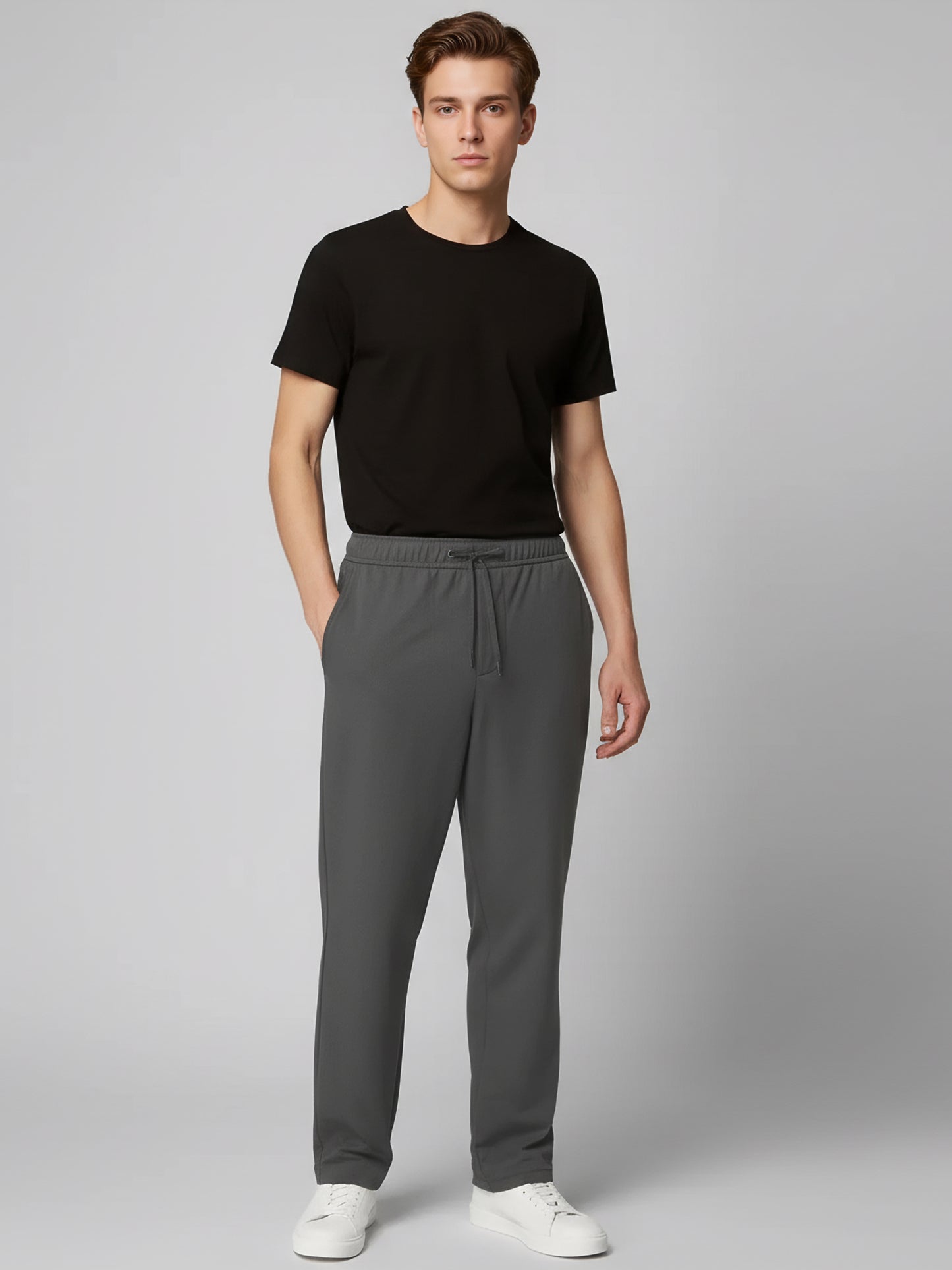 *Celio Men Grey Solid Baggy Fit Polyester Trousers