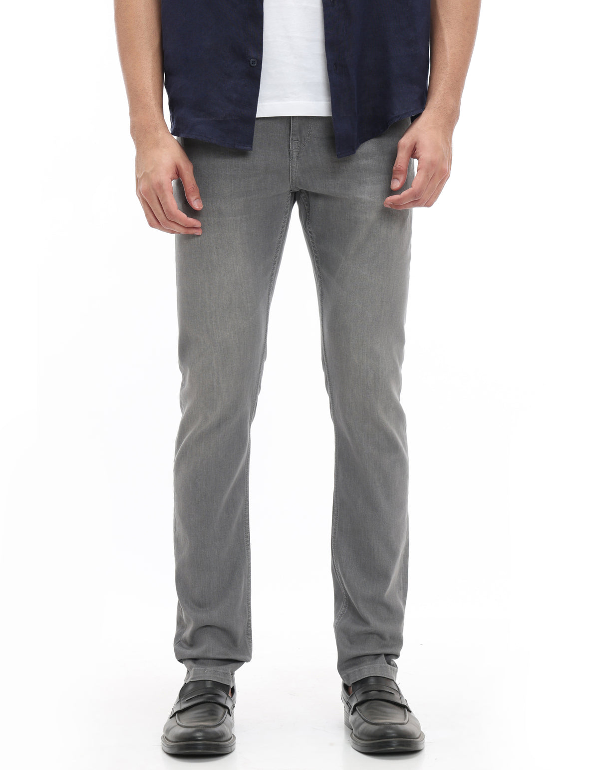 Slim Fit Poly Cotton Twill Jeans - Grey