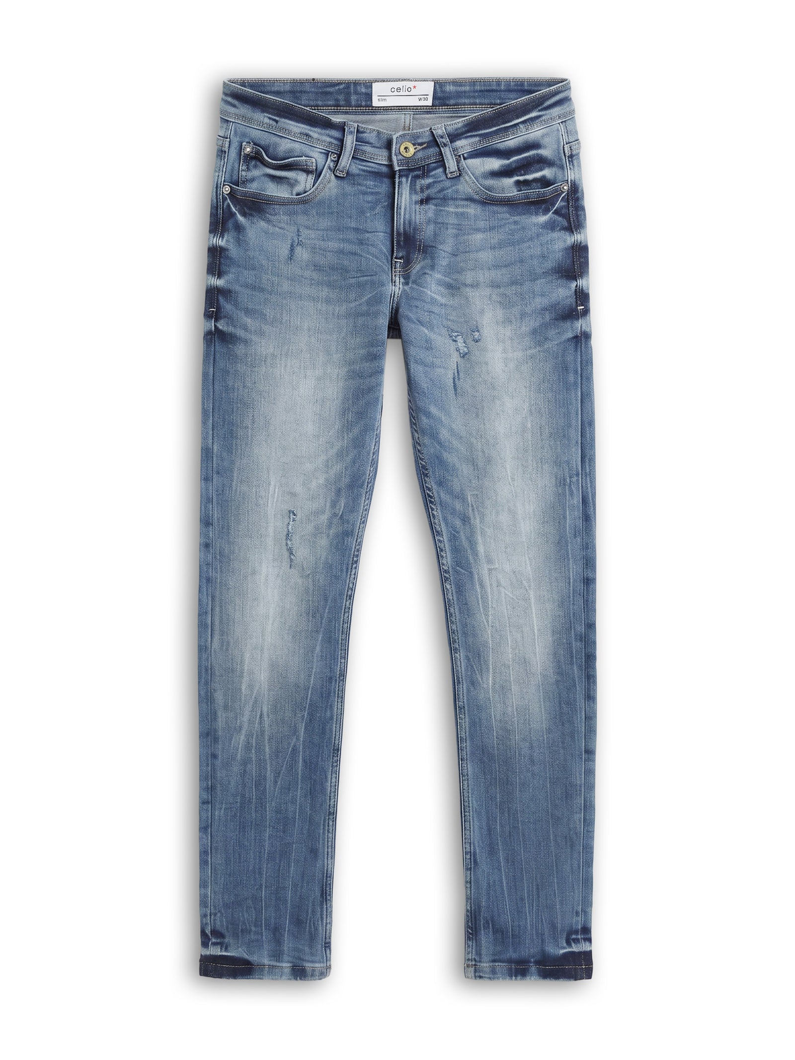 Celio Twill Slim Fit Cotton Poly Blend Blue Jeans