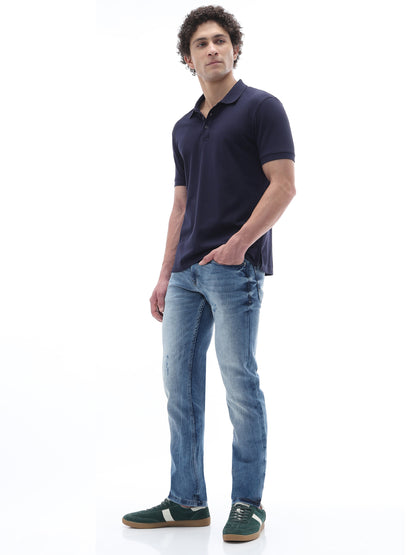 Celio Twill Slim Fit Cotton Poly Blend Blue Jeans