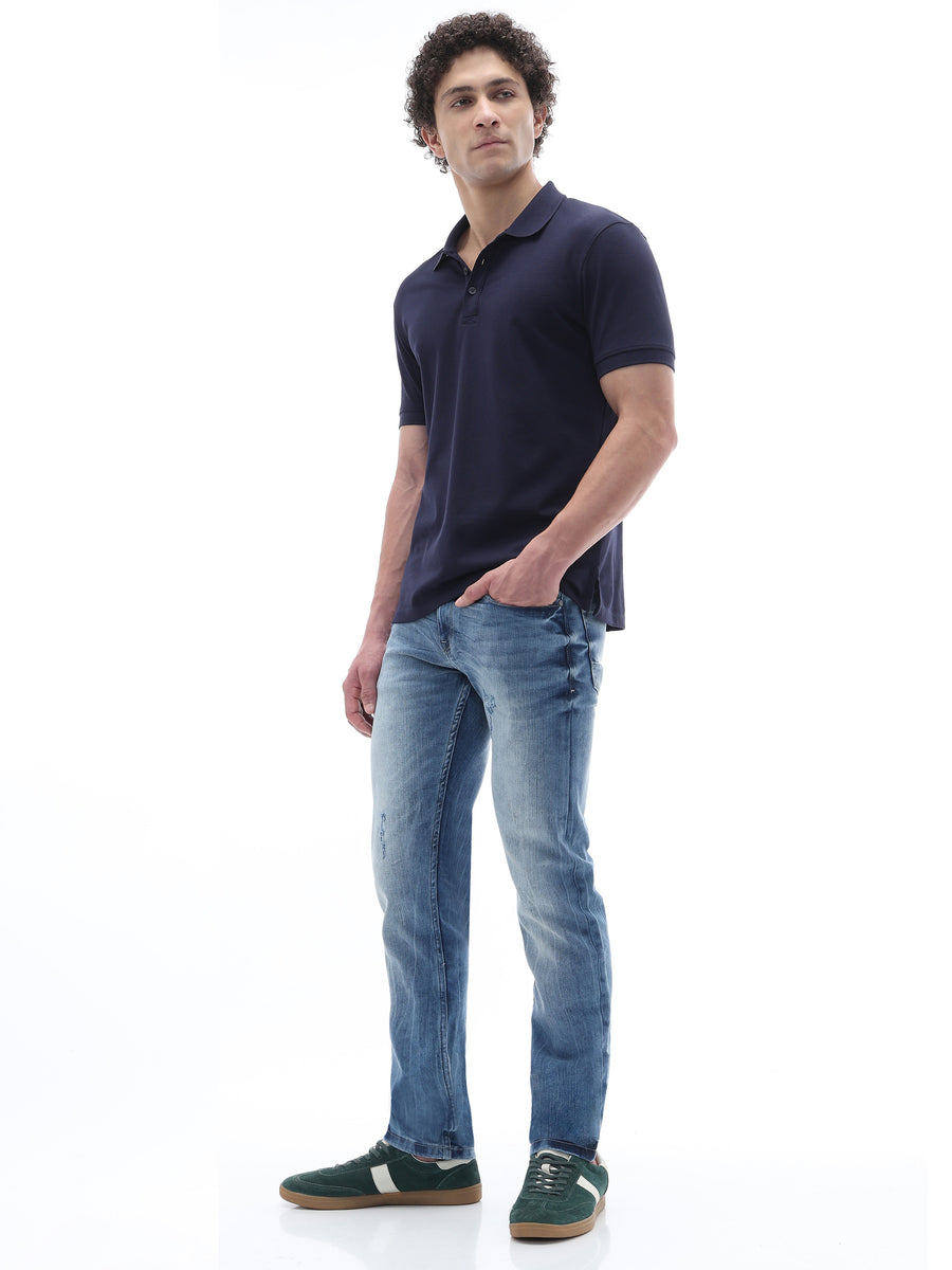 Celio Twill Slim Fit Cotton Poly Blend Blue Jeans