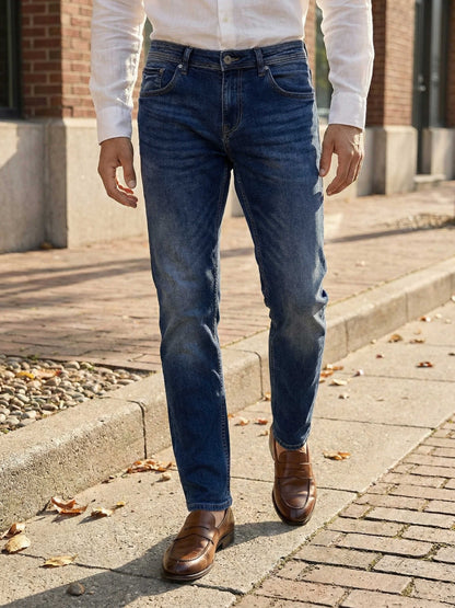 Celio* Men Blue Solid Straight Fit Cotton Jeans