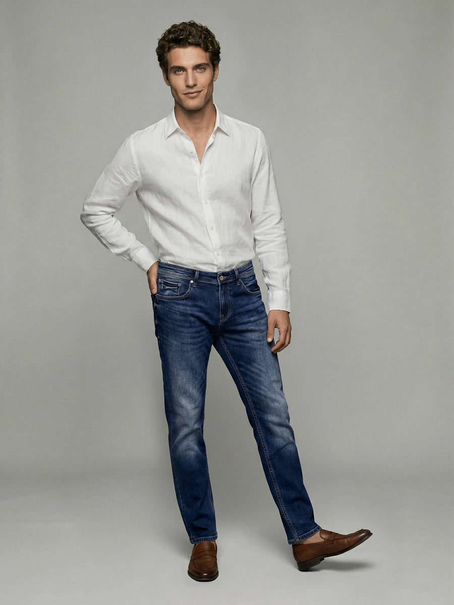 Celio* Blue Men Cotton Solid Straight Fit Jeans