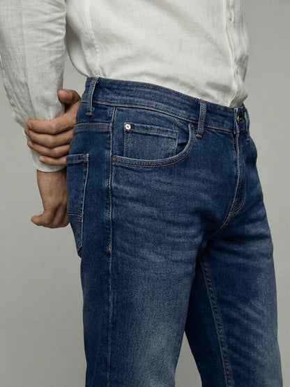 Celio* Men Blue Solid Straight Fit Cotton Jeans