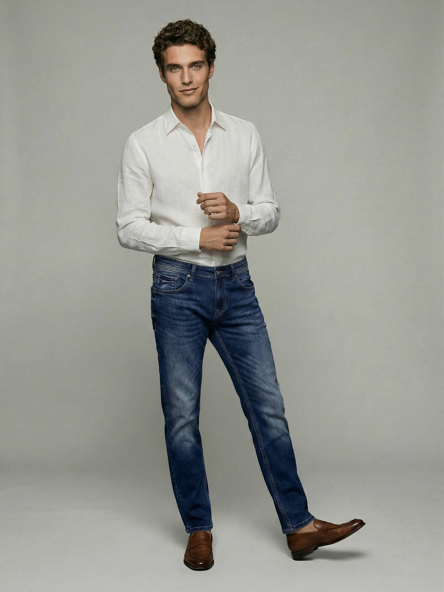 Celio* Blue Men Cotton Solid Straight Fit Jeans