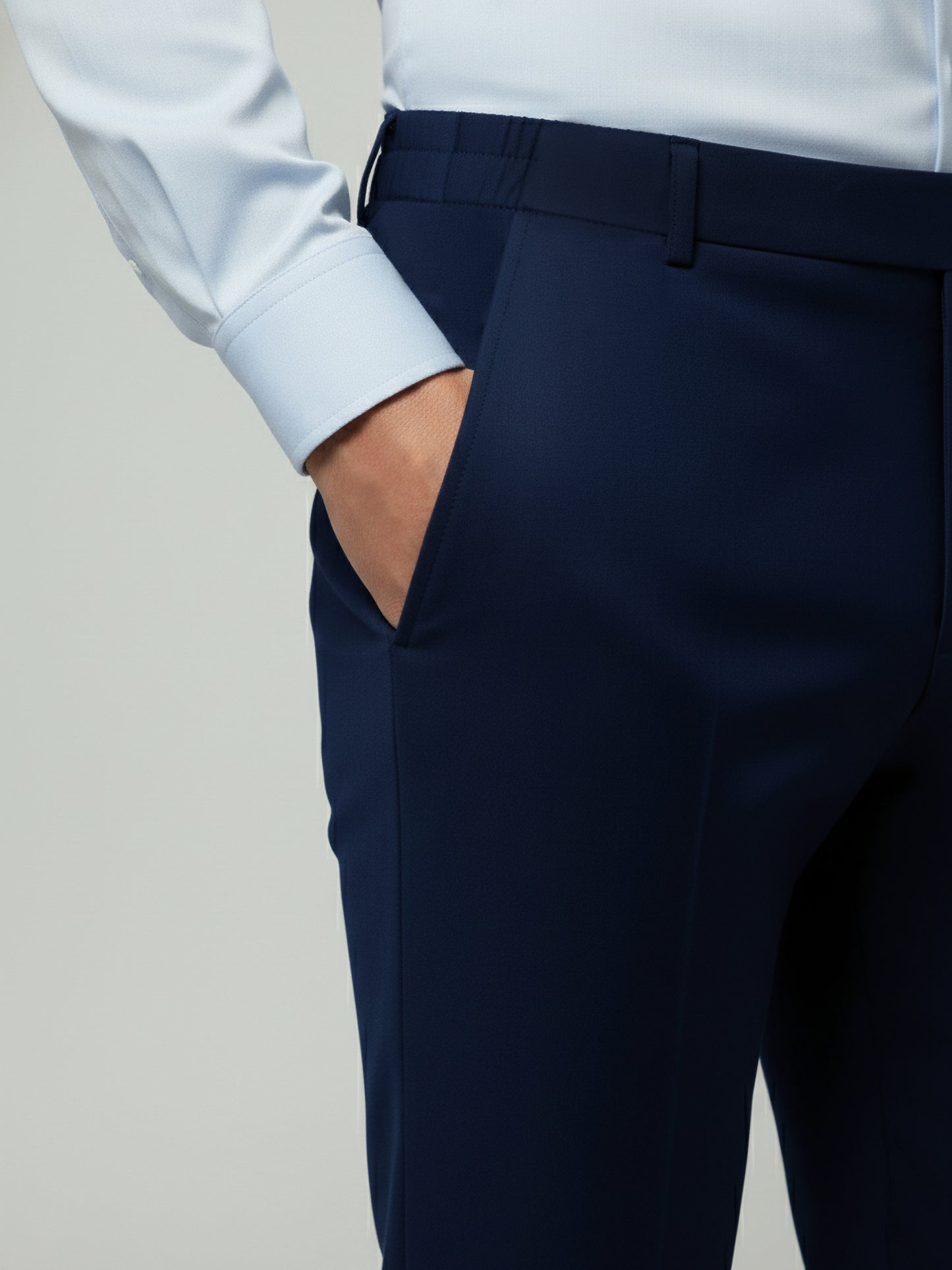 Celio* Men Blue Solid Straight Fit Polyester Trousers