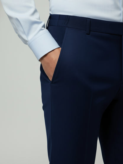 Celio* Men Blue Solid Straight Fit Polyester Trousers