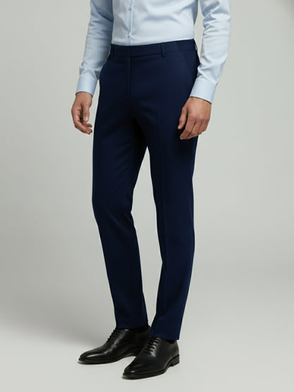 Celio* Men Blue Solid Straight Fit Polyester Trousers