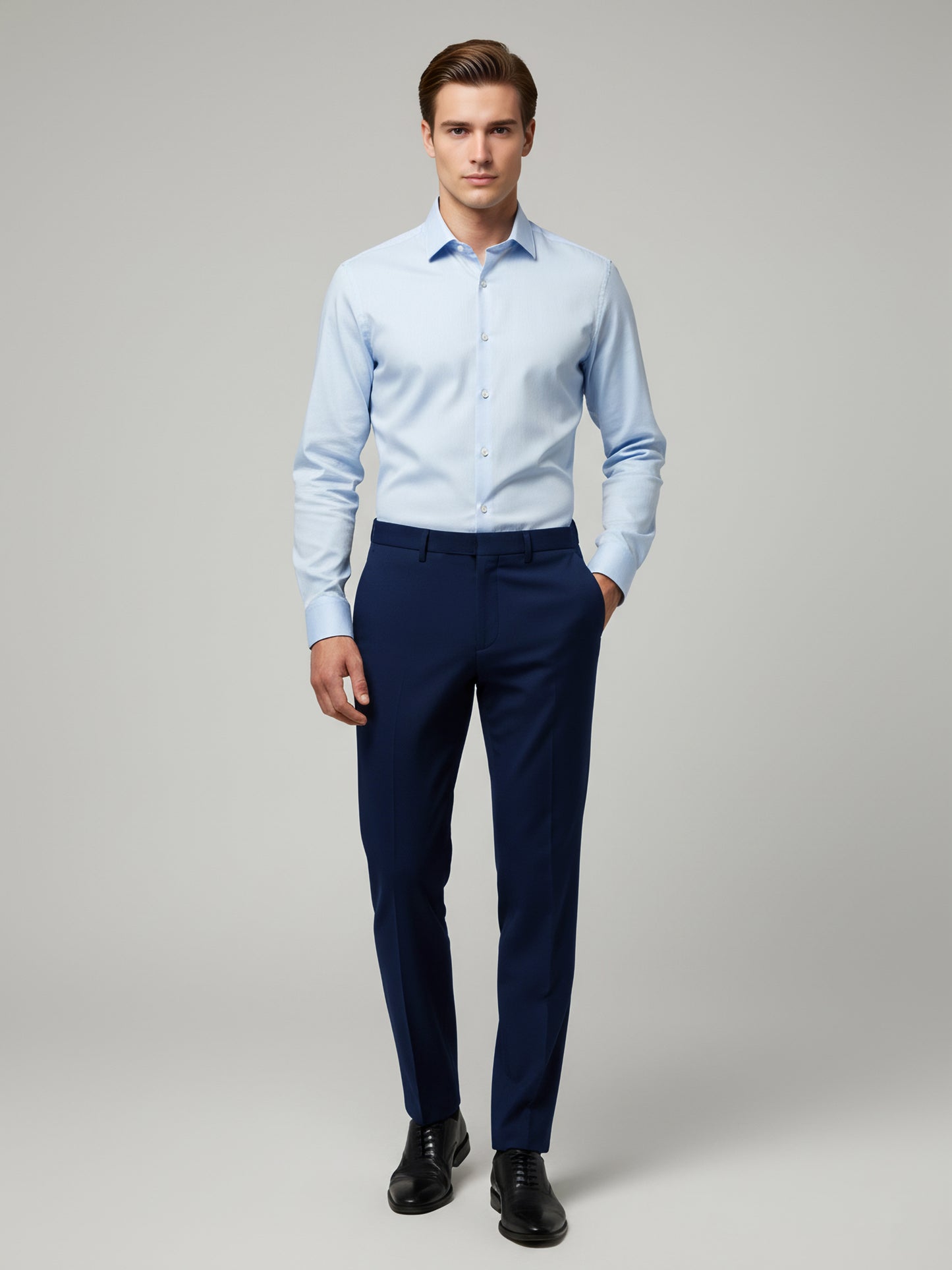 Celio* Men Blue Solid Straight Fit Polyester Trousers