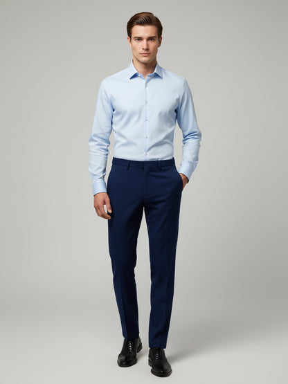 Celio* Men Blue Solid Straight Fit Polyester Trousers