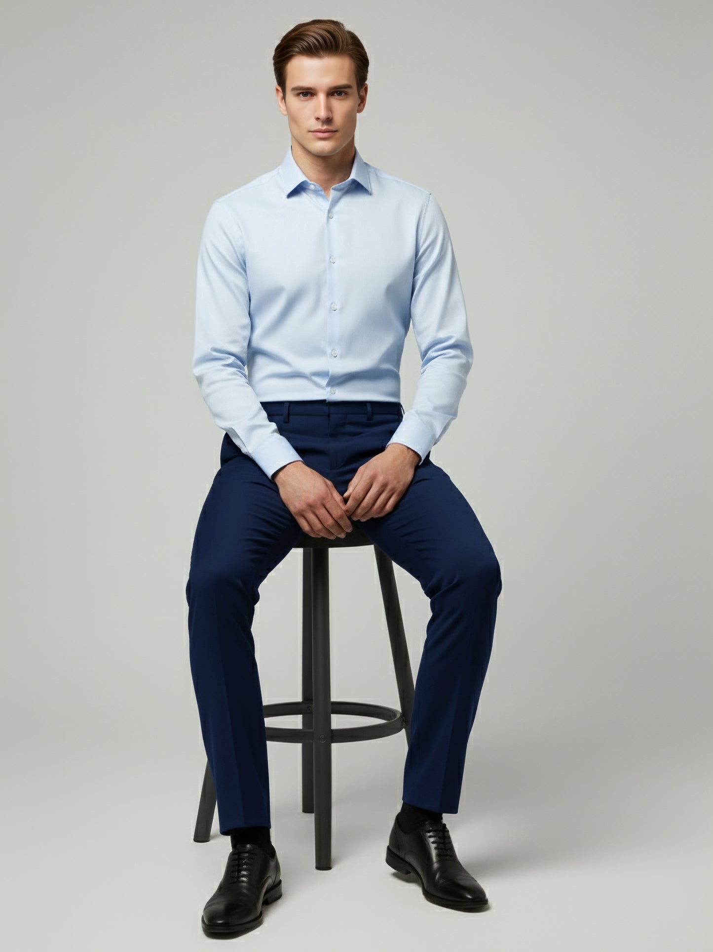 Celio* Men Blue Solid Straight Fit Polyester Trousers