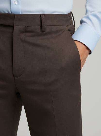 Celio* Men Brown Solid Straight Fit Polyester Trousers