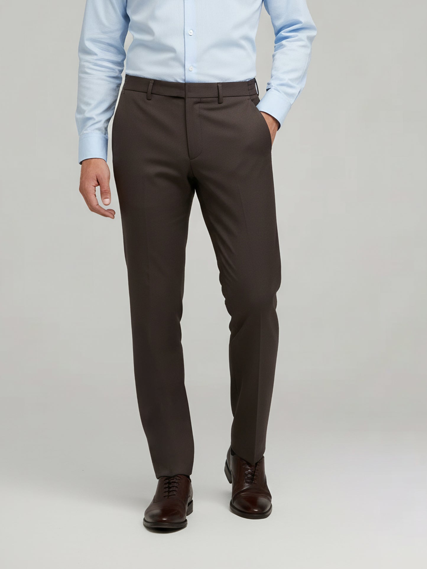 Celio* Men Brown Solid Straight Fit Polyester Trousers