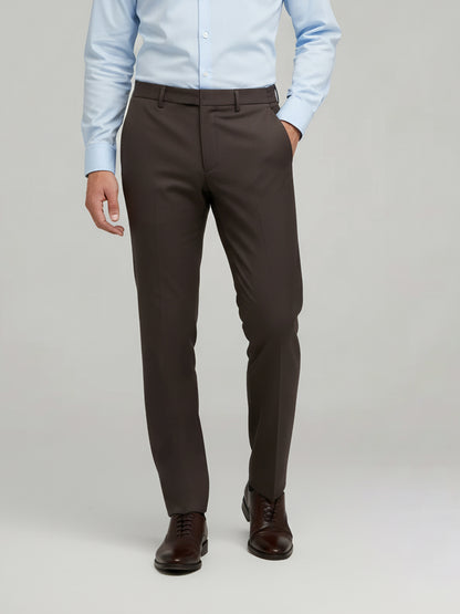 Celio* Men Brown Solid Straight Fit Polyester Trousers