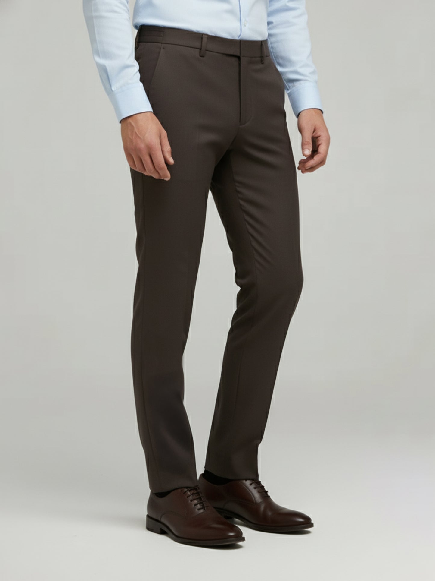 Celio* Men Brown Solid Straight Fit Polyester Trousers