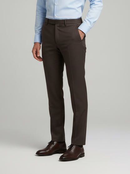 Celio* Men Brown Solid Straight Fit Polyester Trousers