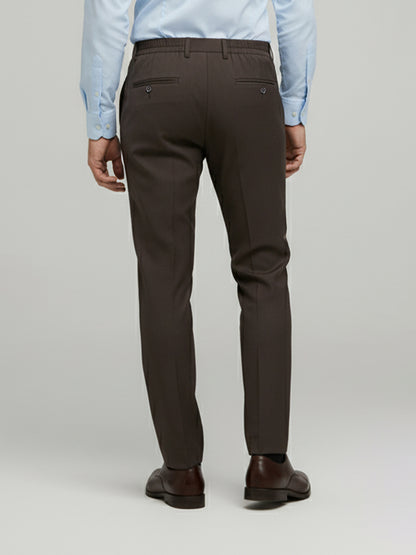 Celio* Men Brown Solid Straight Fit Polyester Trousers