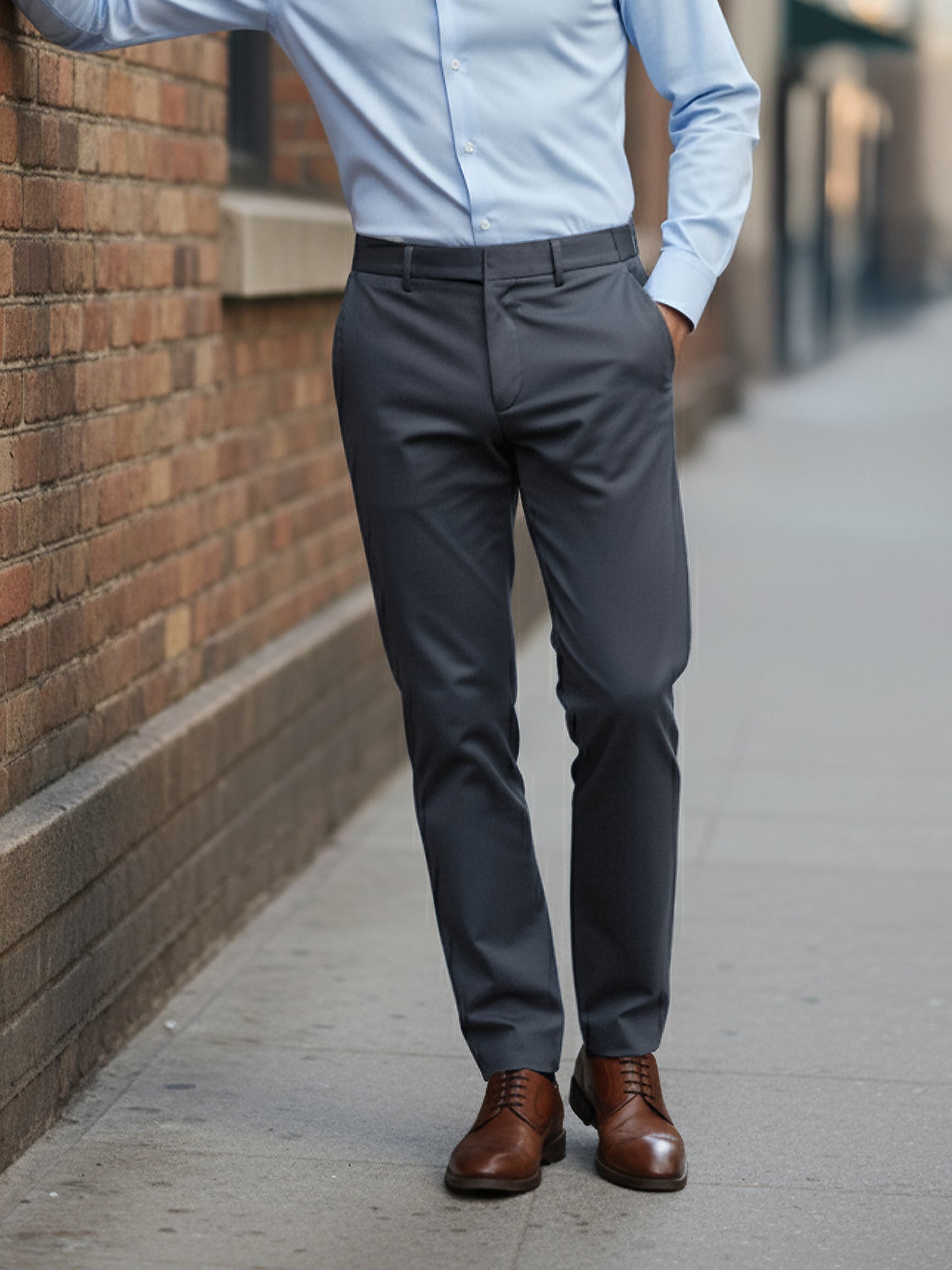 Celio* Men Grey Solid Straight Fit Polyester Trousers