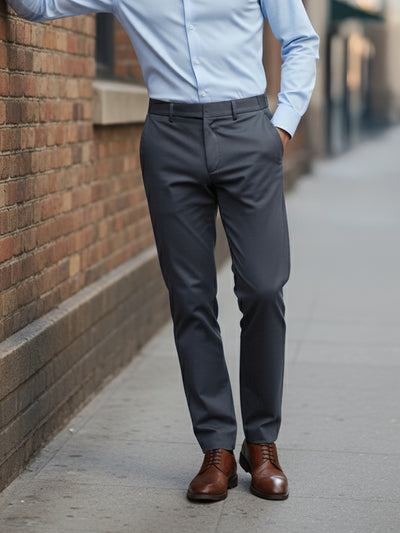 Celio* Men Grey Solid Straight Fit Polyester Trousers